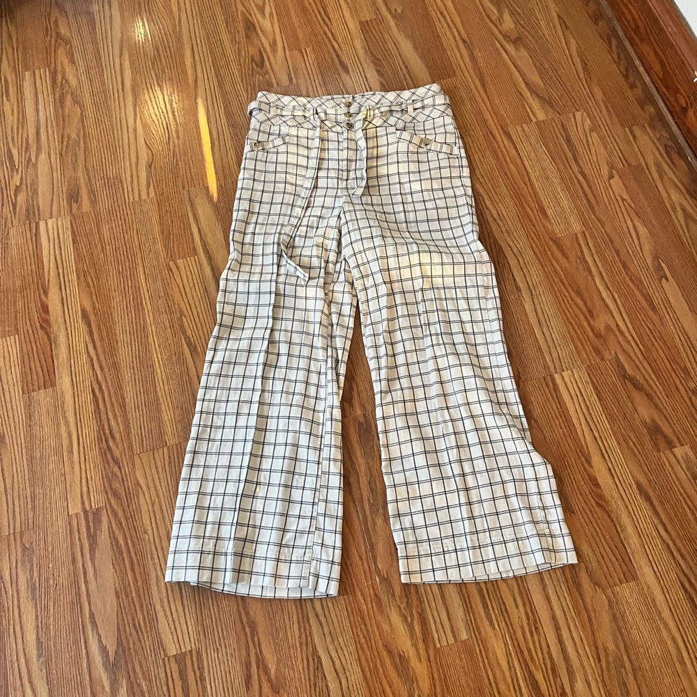 Anthropologie Cream & Black Windowpane Plaid Pants